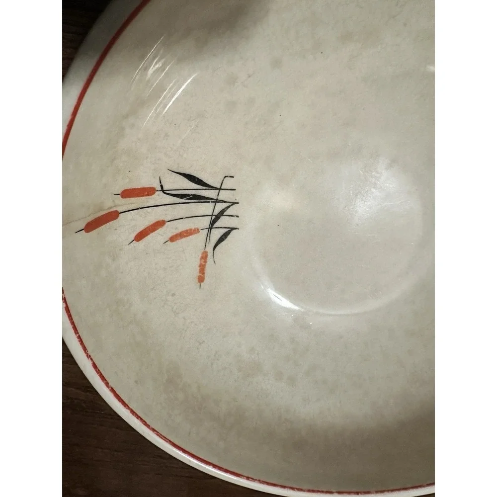 Vintage Universal Cambridge Ceramic Bowl Cream Cattail Reed‎ Cottagecore